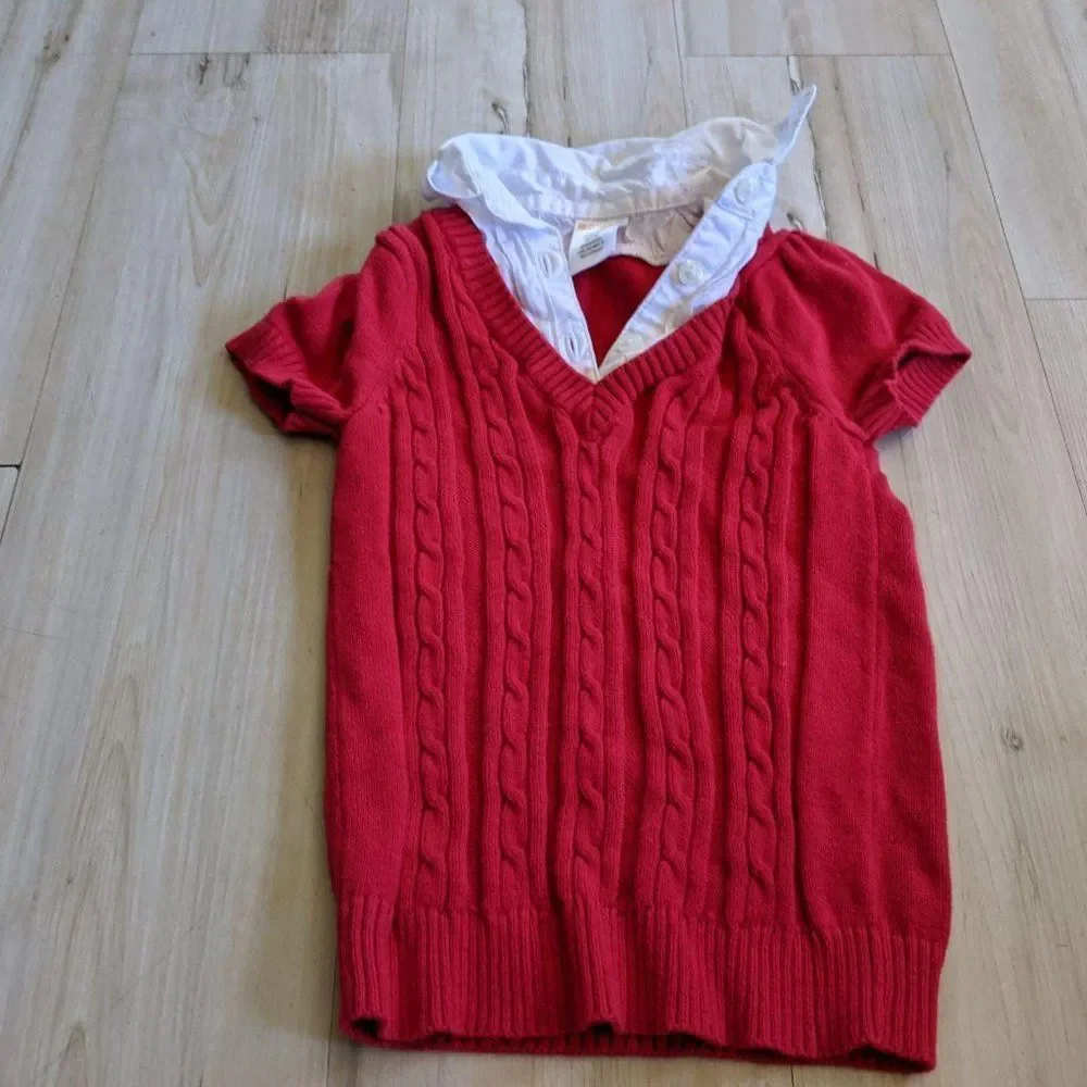 Gymboree Girl Knit Top Shirt Red Button‎ Down Pull